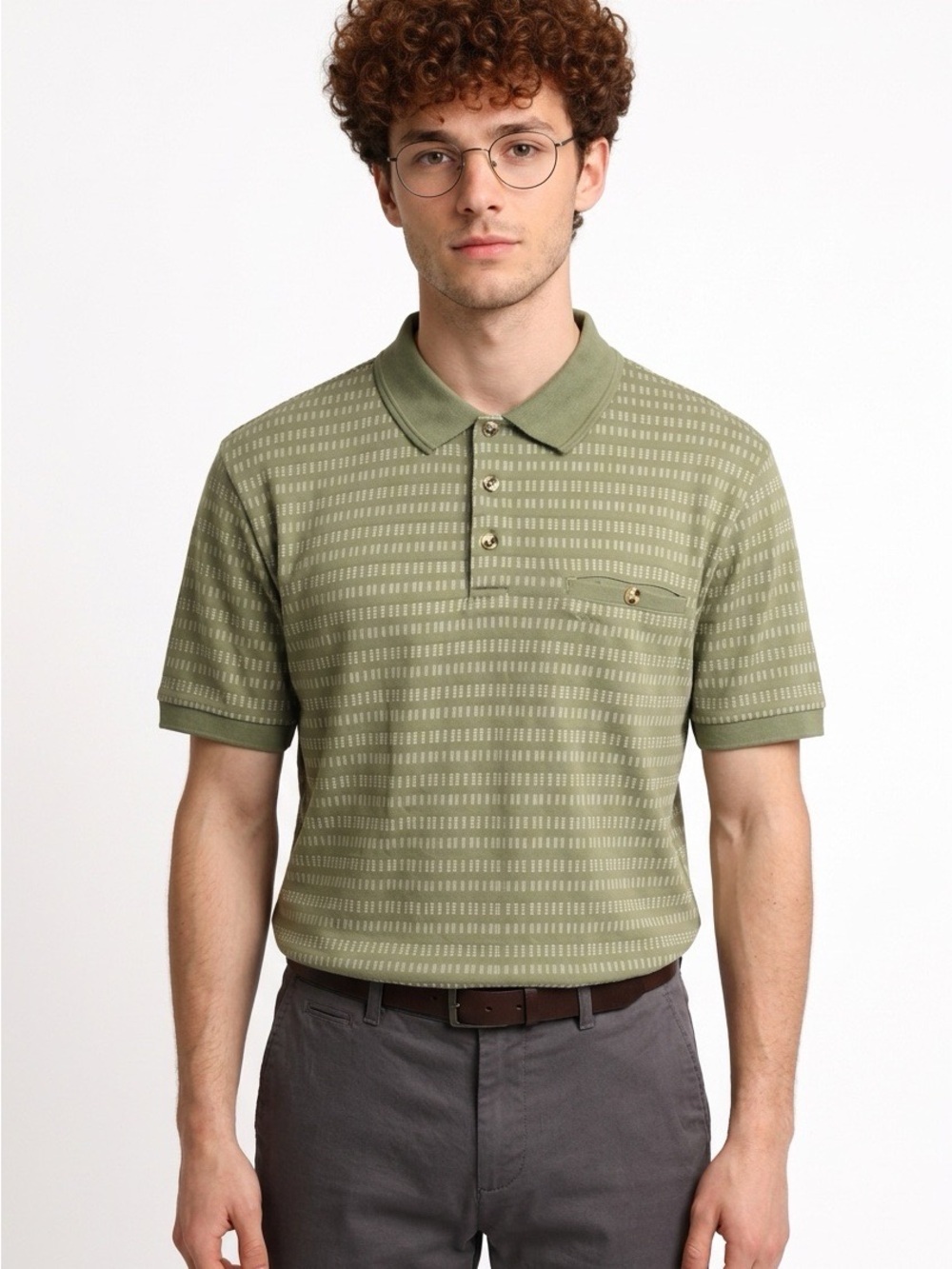 2127 - Arnold Palmer Men's Vintage Sage Green Banded Hem Knit Polo Shirt Size M